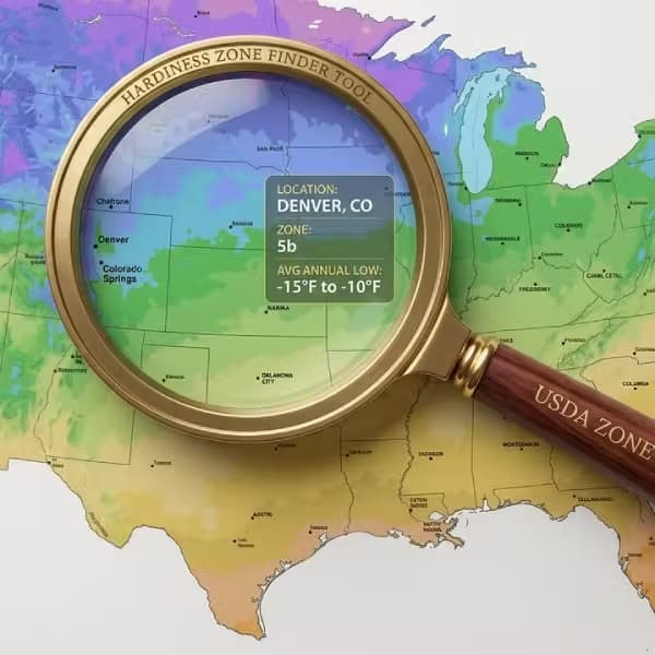 Magnifying glass tool on top of the USDA Hardiness Zone map.