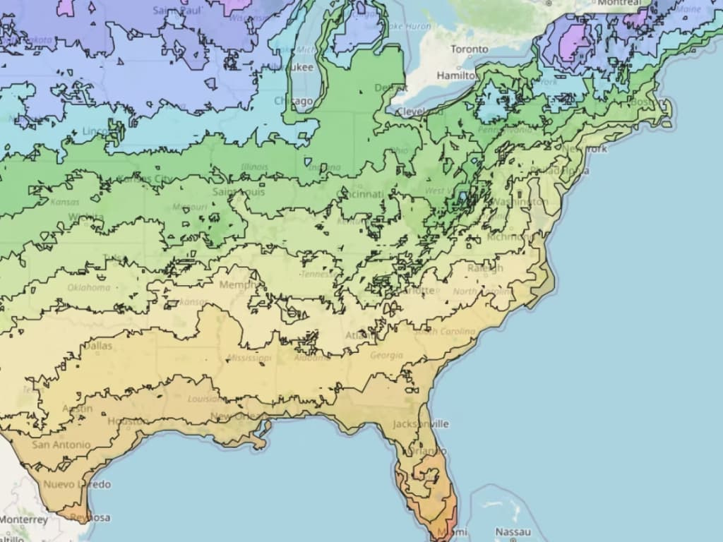 Detailed color-coded USDA Plant Hardiness Zone map showing subzone borders across the United States.