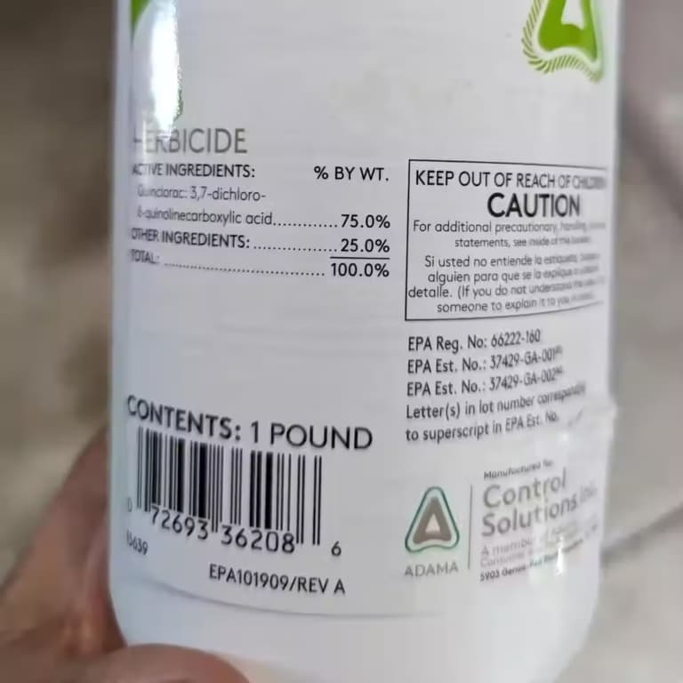 herbicide-bottle Back of a herbicide bottle showing contents.
